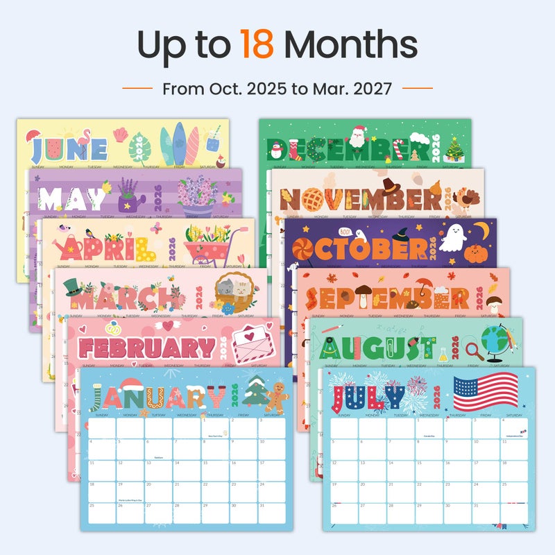 ساني تقويم SUNEE 2026، تقويم حائط 18 شهرًا 2026، تقويم معلق 11 بوصة × 8.5 بوصة، أكتوبر 2025 إلى مارس 2027، للتنظيم والتخطيط، لطيف - Image 4